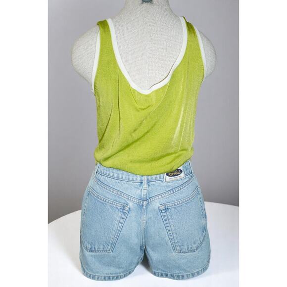 Finity Studio Lime Green Knit Tank Top Women’s Size Medium White Trim Y2K Street - Picture 3 of 8